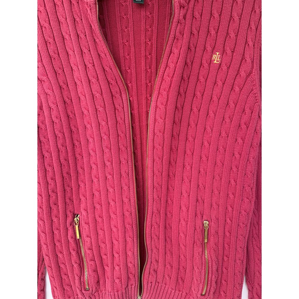 Lauren Ralph Lauren Sweater Womens Large Pink Cable Knit Full Zip Cotton - Picture 5 of 5